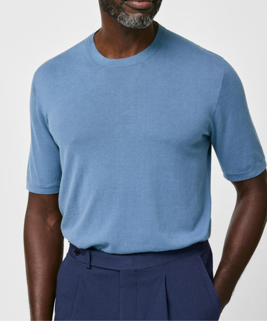 Bresciane Denim Blue Cotton & Silk Knit