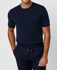 Bresciane Navy Blue Cotton & Silk Knit