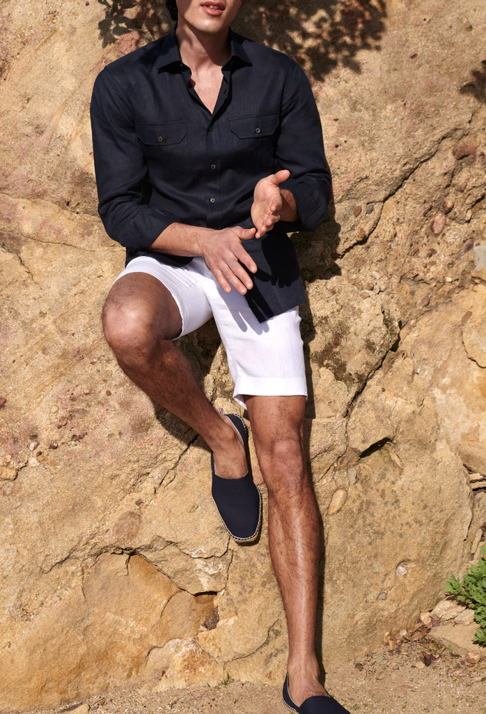 Libeco White Pure Linen Plain Weave Bermuda Shorts