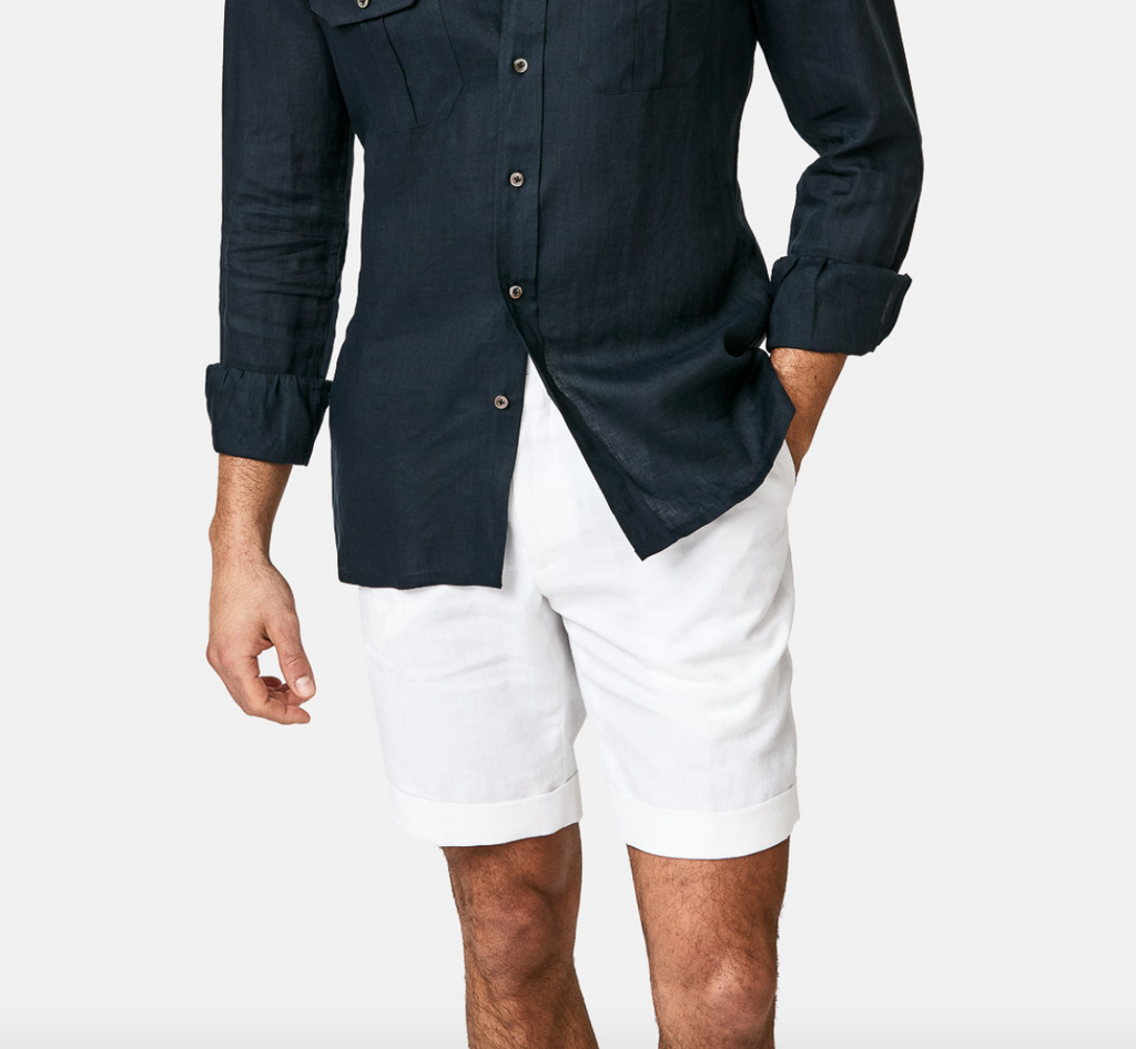 Libeco White Pure Linen Plain Weave Bermuda Shorts