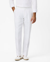 Libeco White Pure Linen Plain Weave Trousers