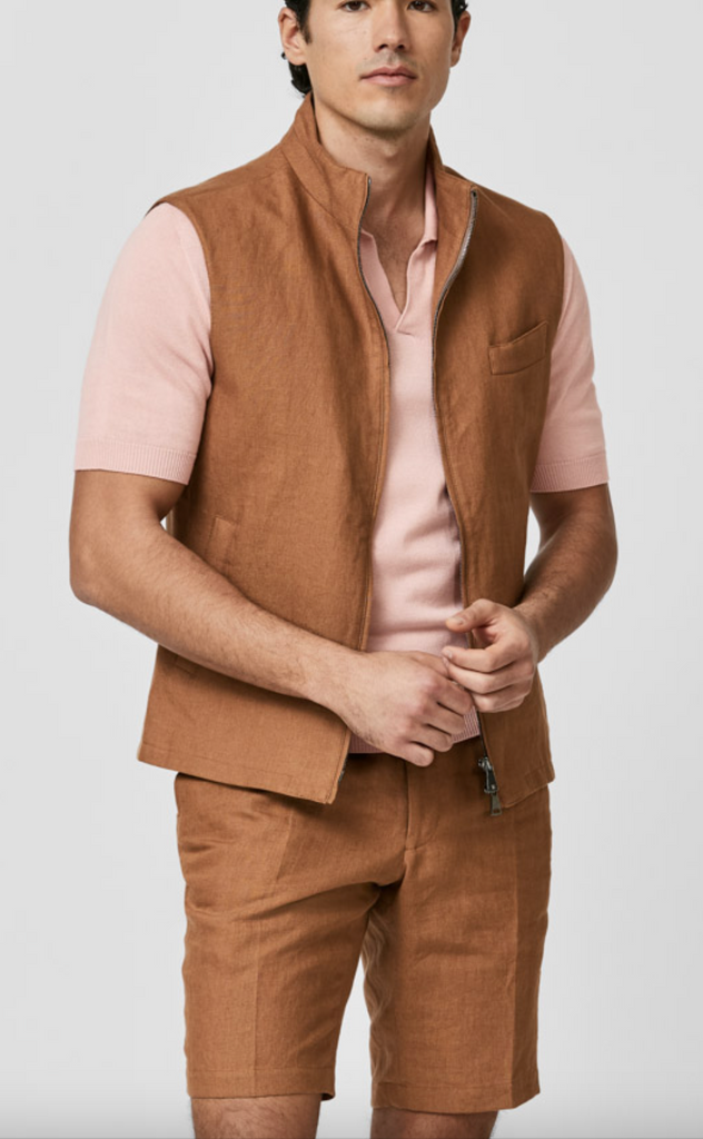 Libeco Cognac Pure Linen Plain Weave Vest / Bodywarmer