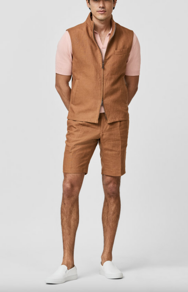 Libeco Cognac Pure Linen Plain Weave Vest / Bodywarmer