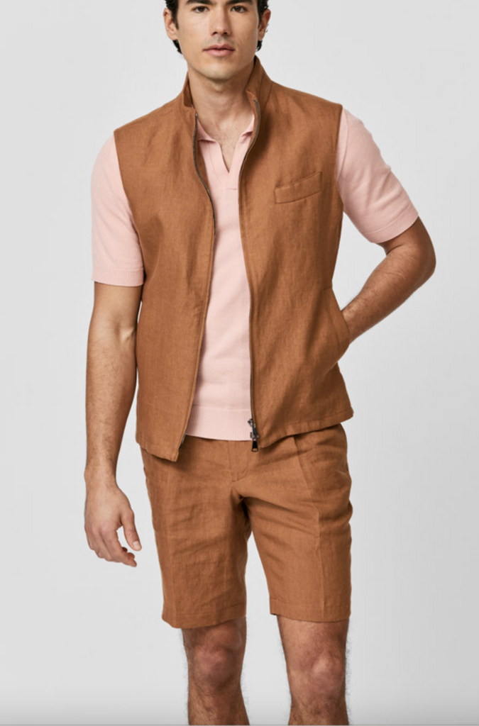 Libeco Cognac Pure Linen Plain Weave Vest / Bodywarmer