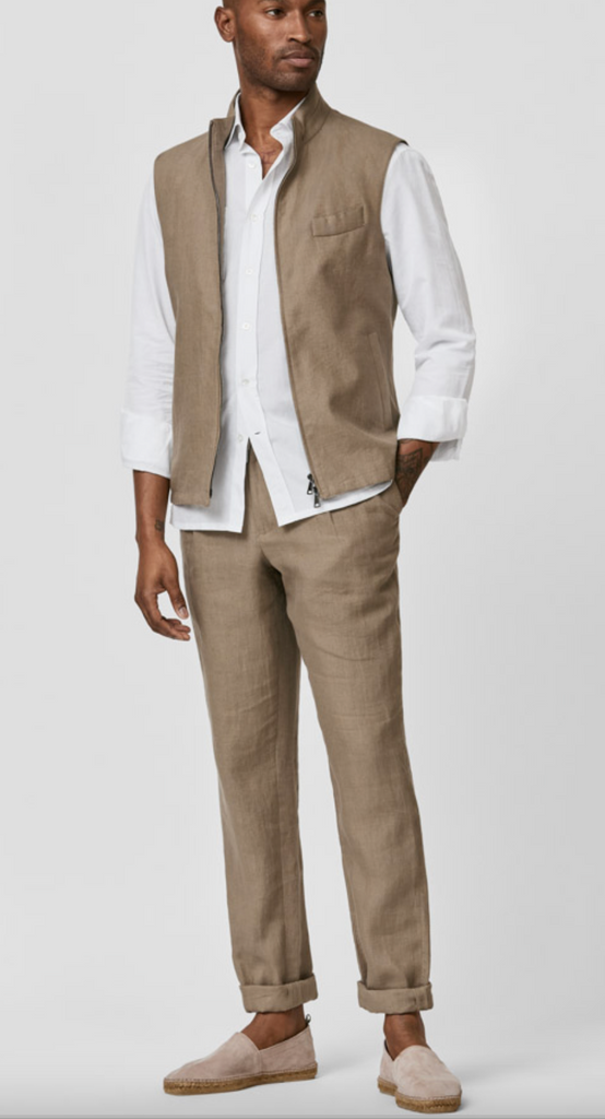 Libeco Taupe Pure Linen Plain Weave Vest / Bodywarmer