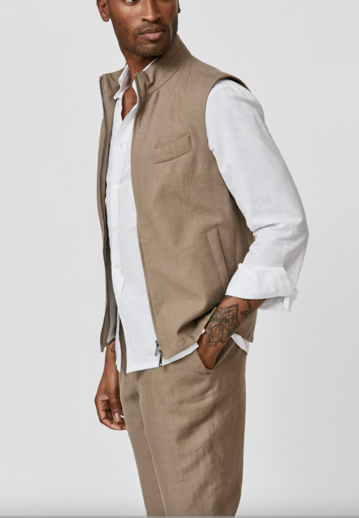 Libeco Taupe Pure Linen Plain Weave Vest / Bodywarmer