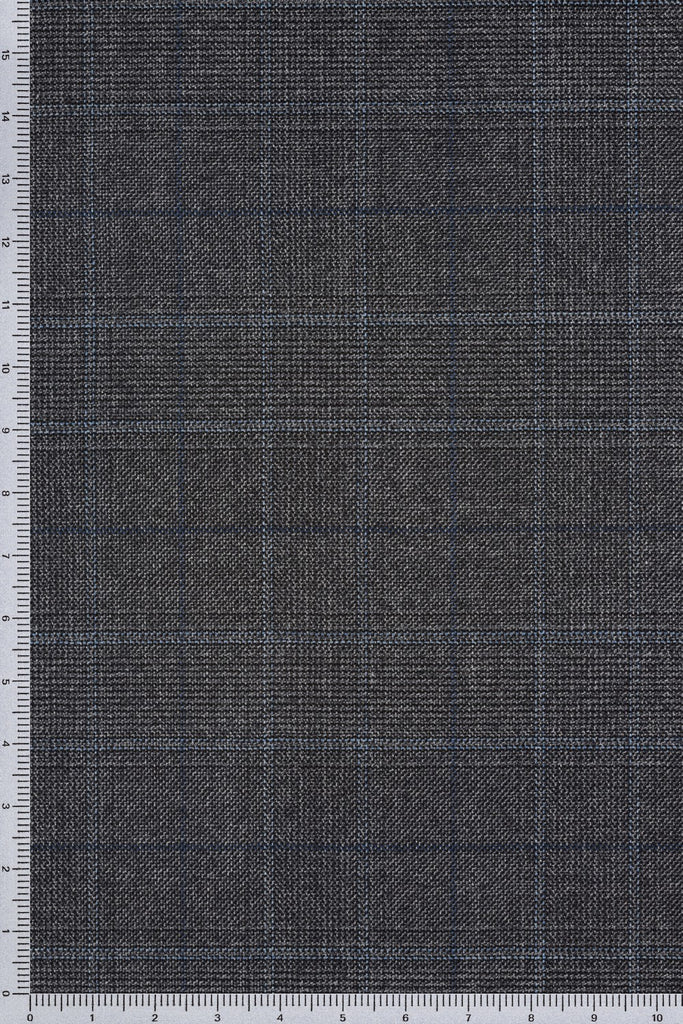 TASMANIAN 100% Virgin Ultra-Fine S170's Merino Wool Mid Grey Glencheck & Two Blue Overcheck