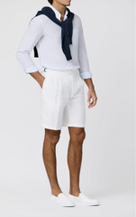 Libeco White Pure Linen Plain Weave Bermuda Shorts