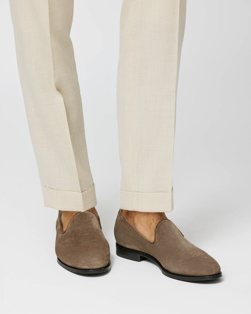 Formal Round Plain Toe Loafers Light Taupe Suede