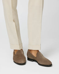 Formal Round Plain Toe Loafers Light Taupe Suede