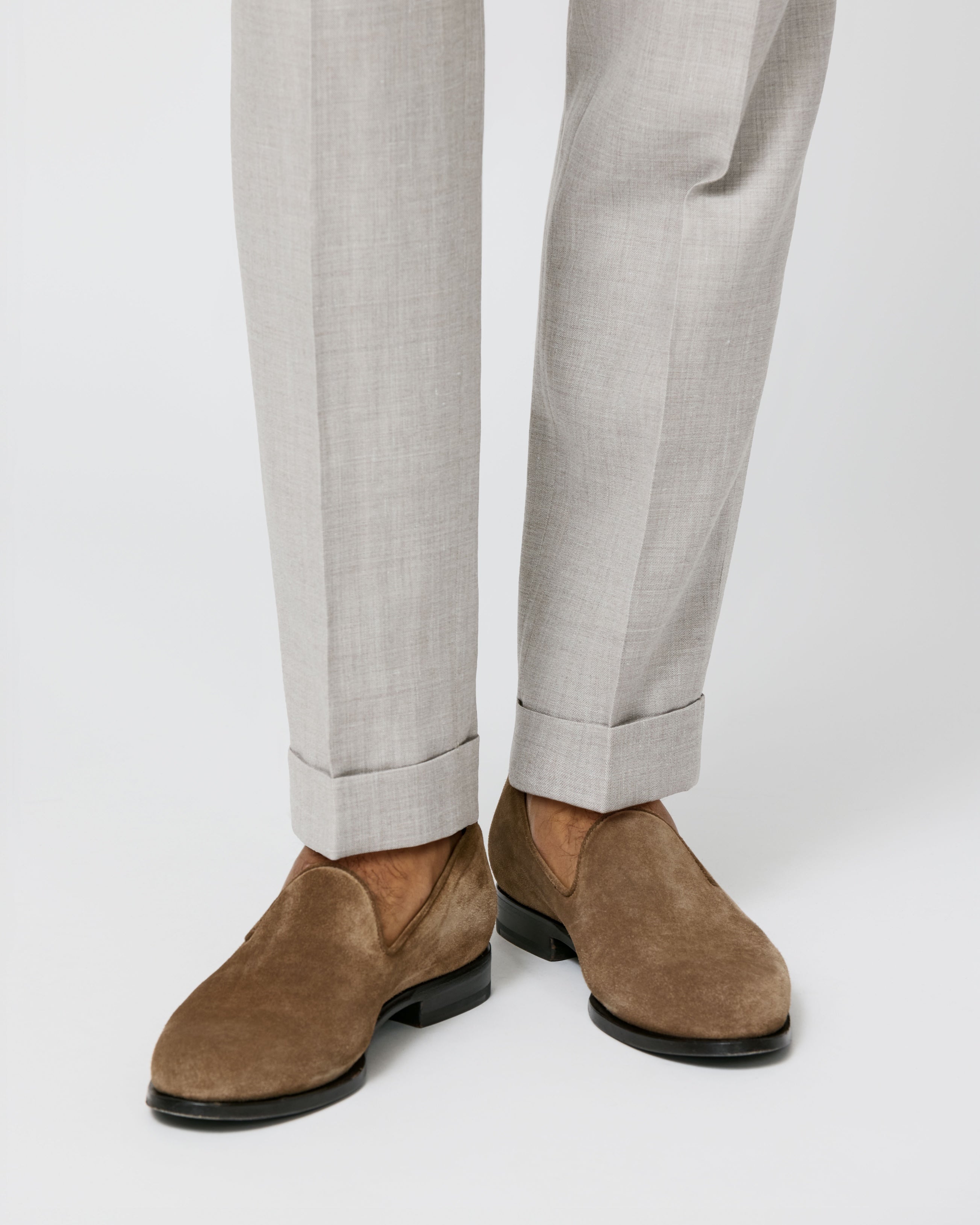 Loro Piana LINEN WAY Bone Mélange Linen, Wool & Silk Sharkskin Trousers