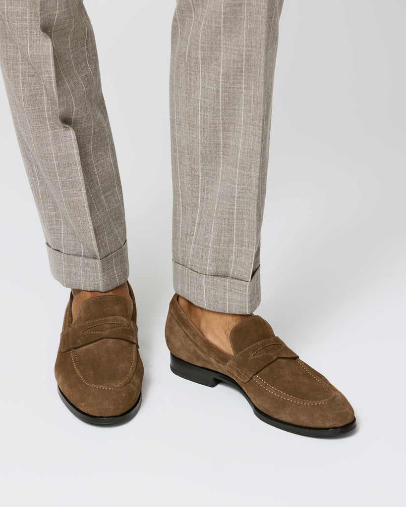 Formal Round Penny Loafer Suede Taupe
