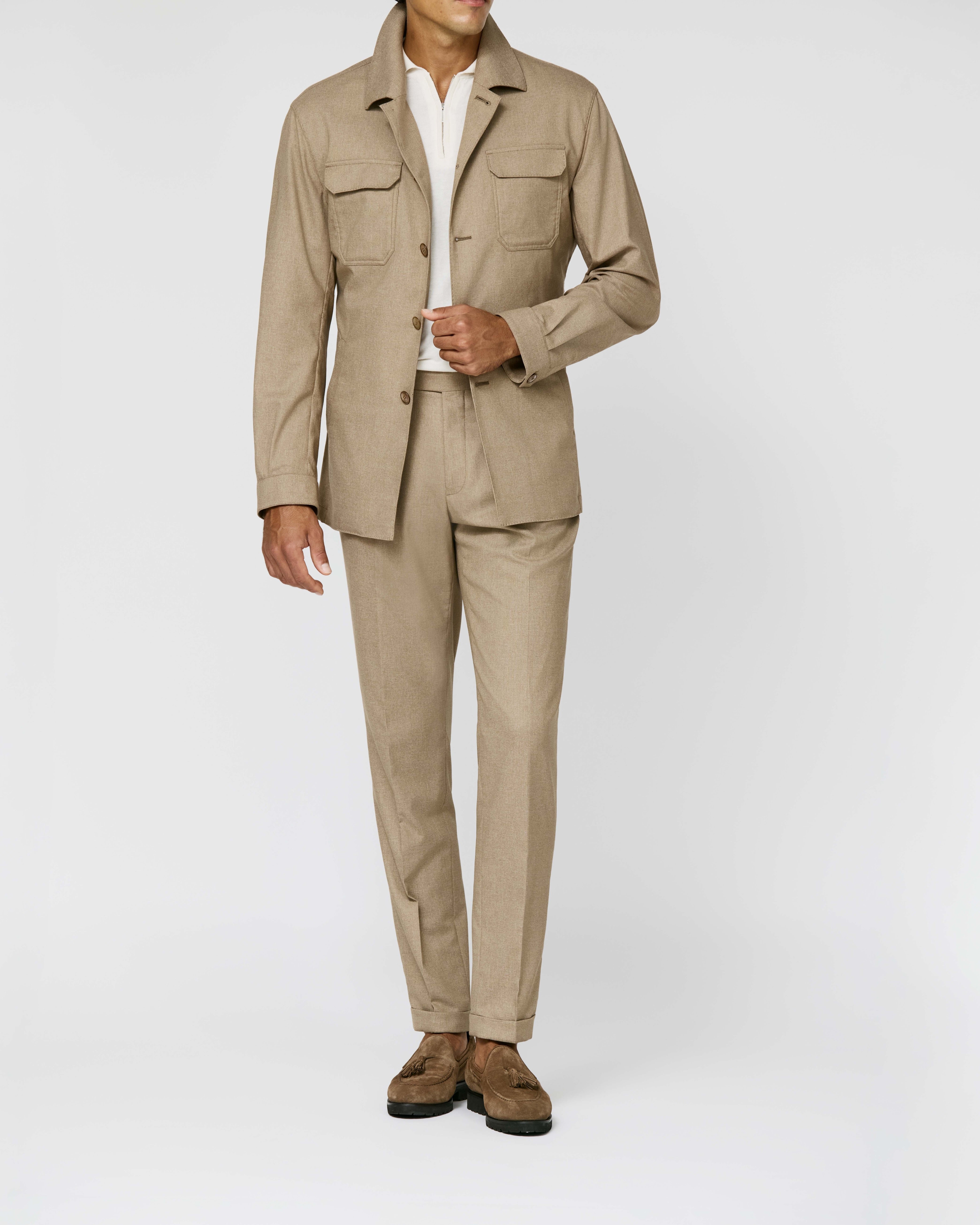 Carlo Barbera Beige Stretch Wool Blend Lightweight Twill
