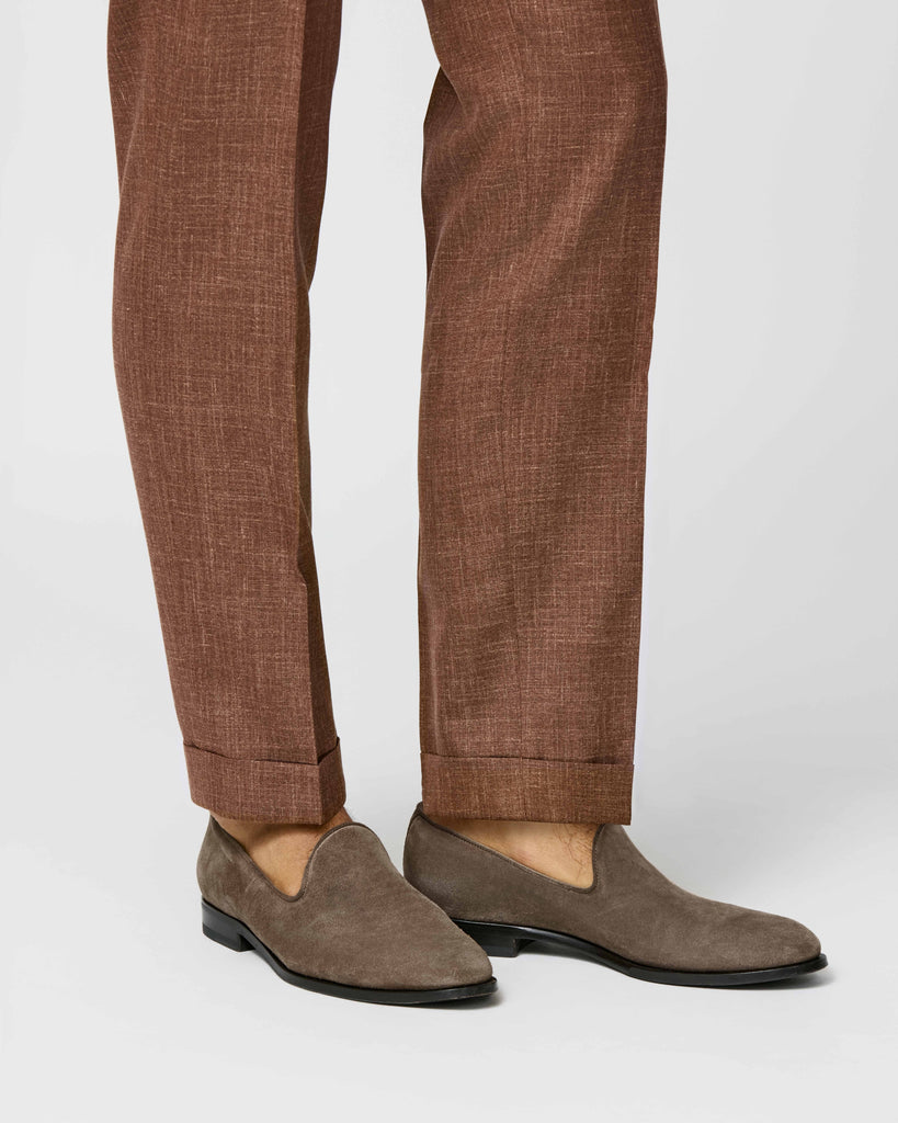 Formal Round Plain Toe Loafer Suede Taupe