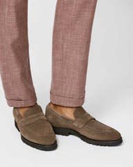 Contemporary Round Penny Loafers Suede Taupe