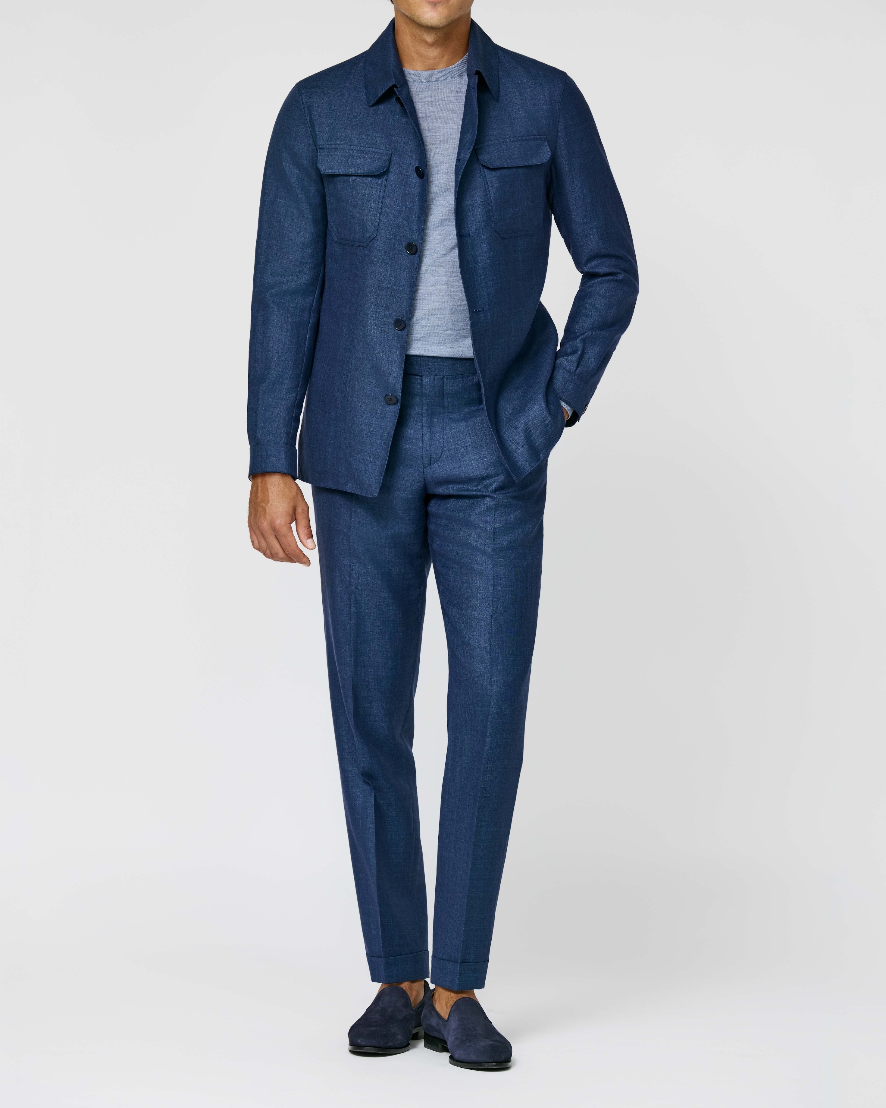 Loro Piana LINEN WAY Denim Blue Mélange Linen, Wool & Silk Sharkskin