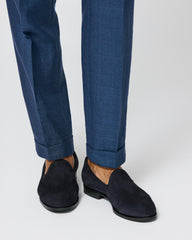 Formal Round Plain Toe Loafers Suede Navy