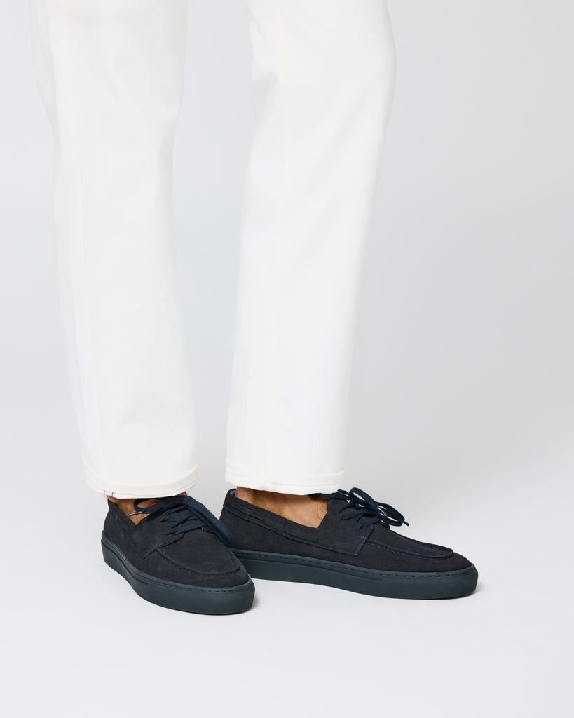 Low Top Lace Up Sneakers Midnight Blue Suede