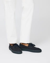 Low Top Lace Up Sneakers Midnight Blue Suede