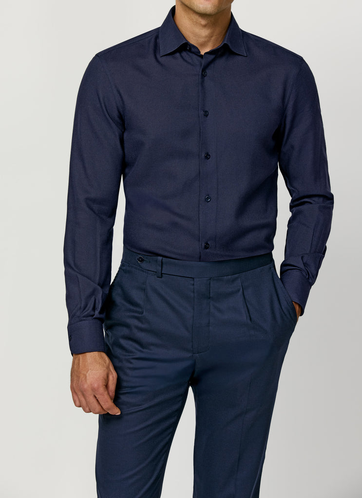 Loro Piana LIGHTMOVE Navy Blue Stretch Wool & Silk Hopsack