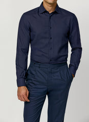 Loro Piana LIGHTMOVE Navy Blue Stretch Wool & Silk Hopsack