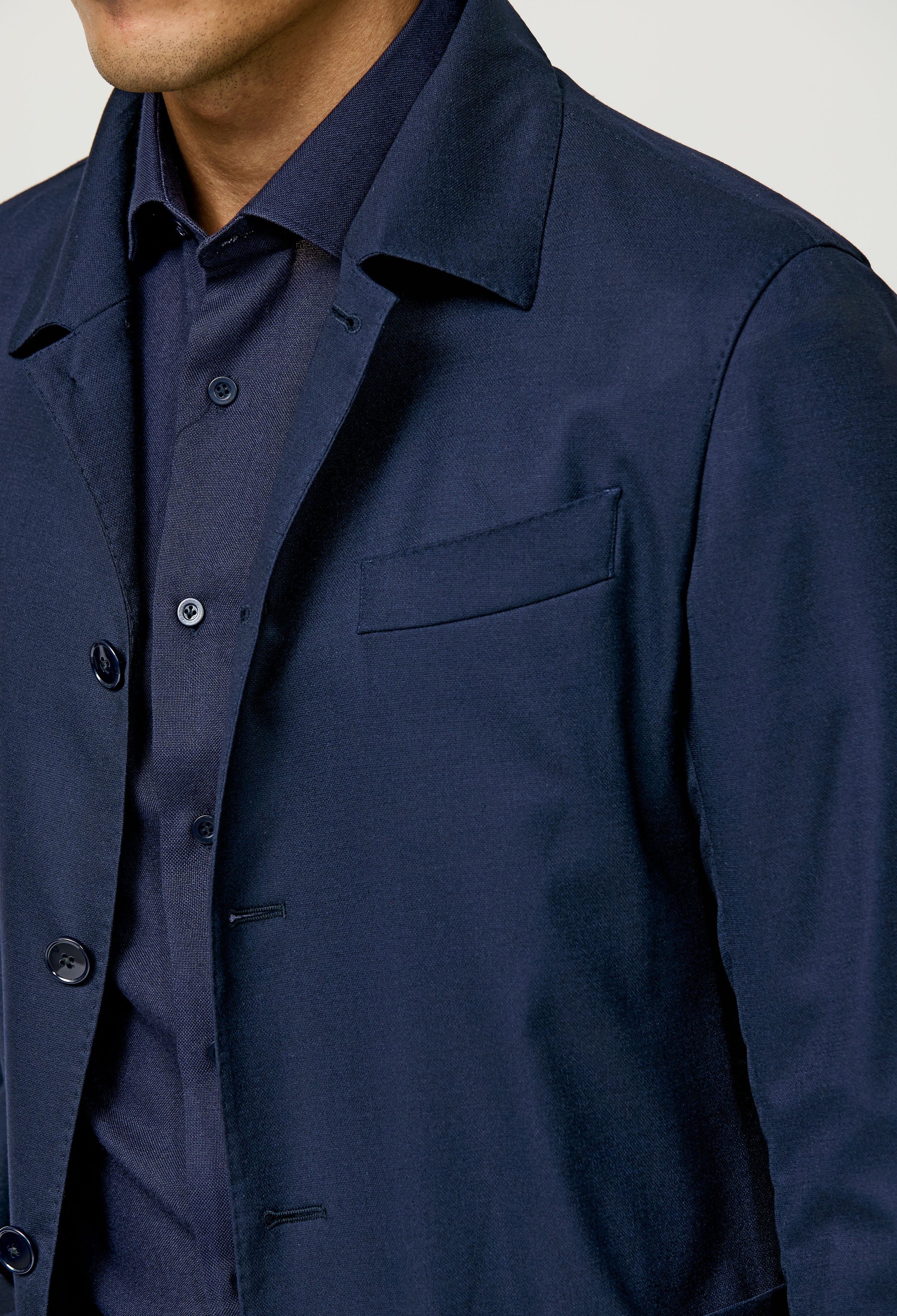 Loro Piana LIGHTMOVE Navy Blue Stretch Wool & Silk Hopsack