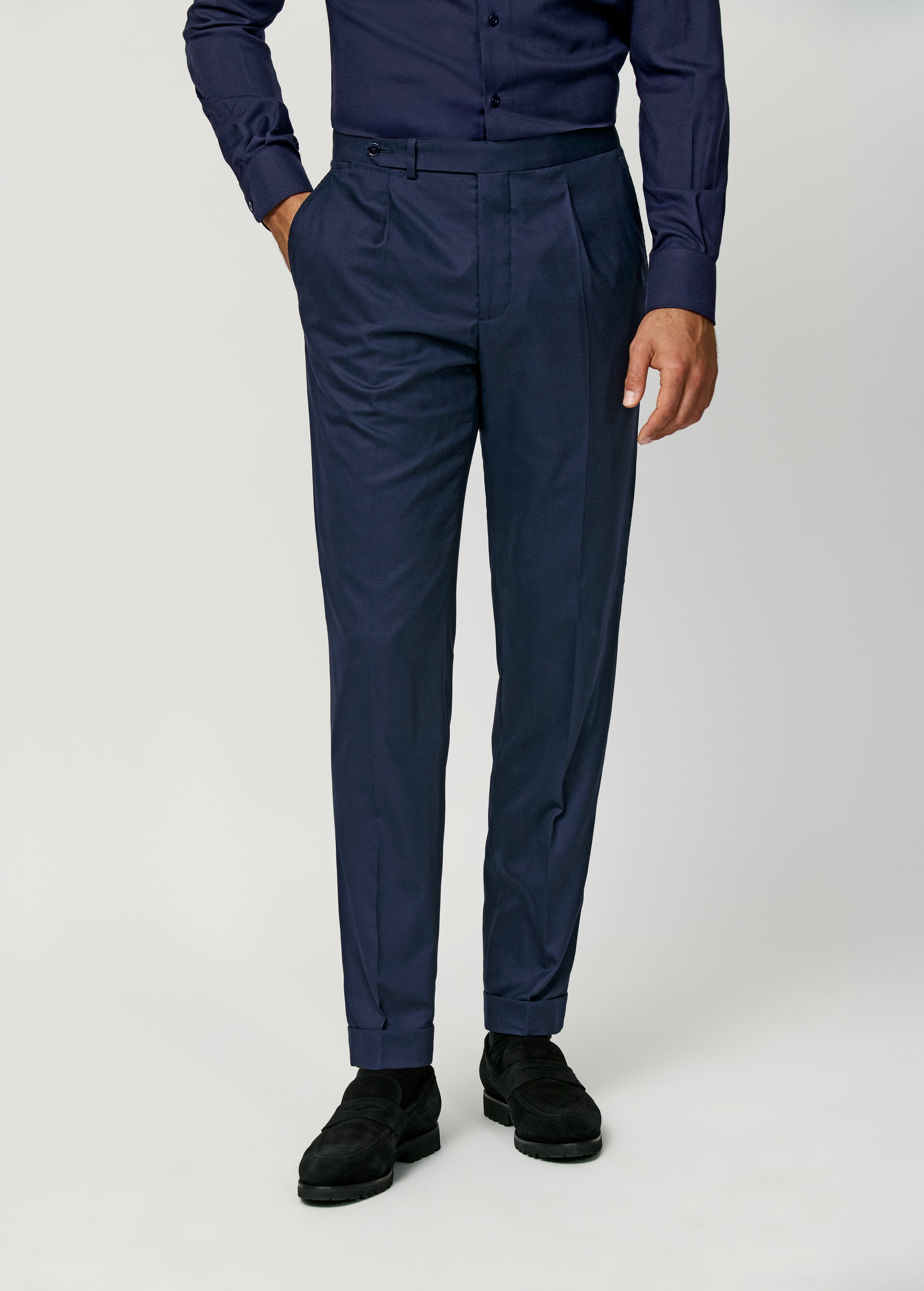 Trousers Loro Piana LIGHTMOVE Navy Blue Stretch Wool & Silk Hopsack
