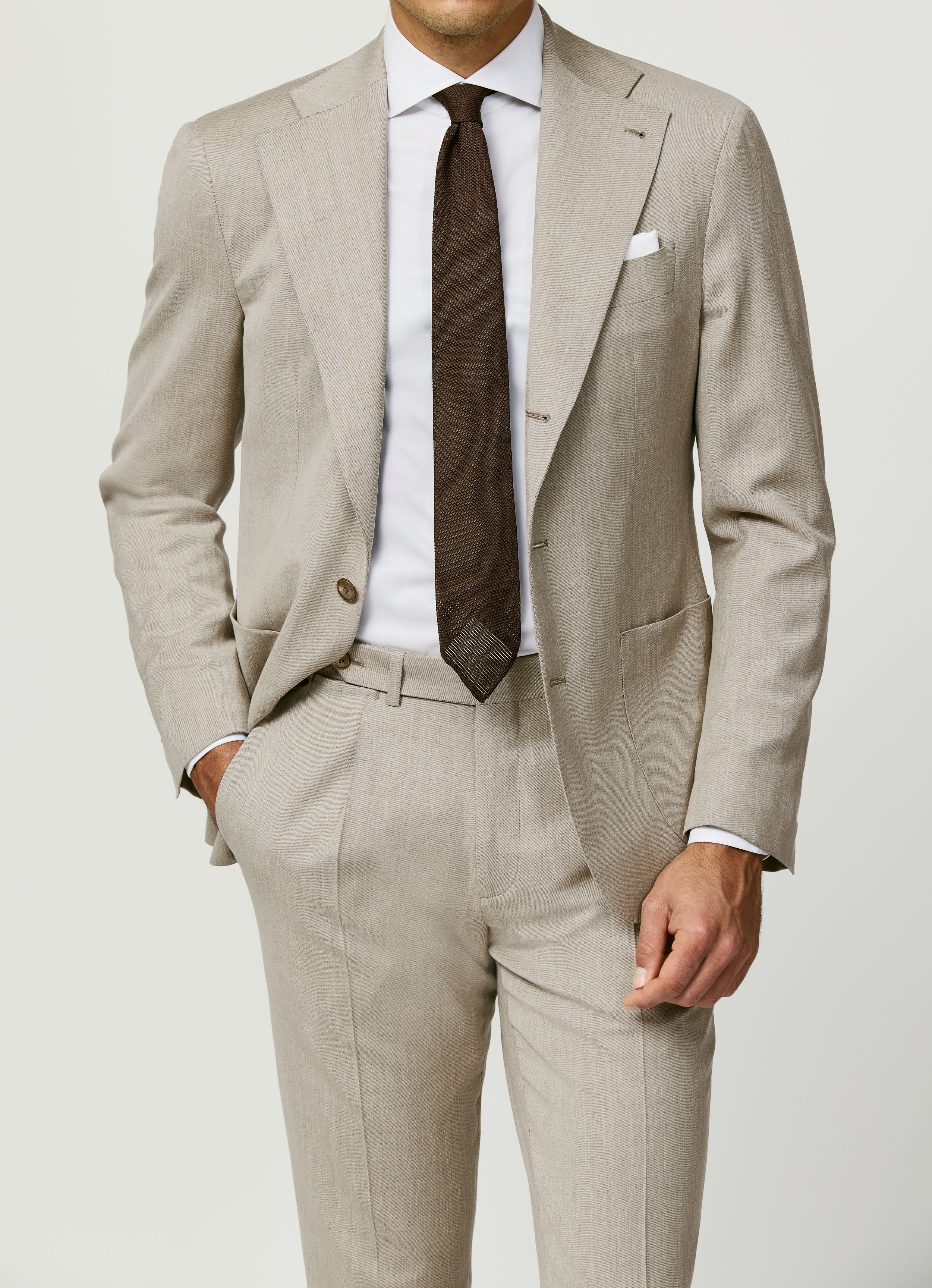 Loro Piana JERSELY Oatmeal Jersey Stretch Wool, Silk & Linen Twill