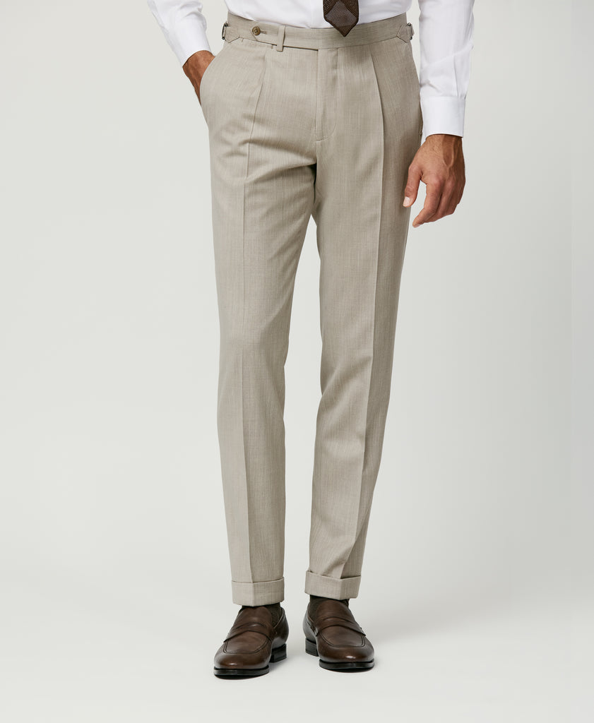 Trousers Loro Piana JERSELY Oatmeal Jersey Stretch Wool, Silk & Linen Twill