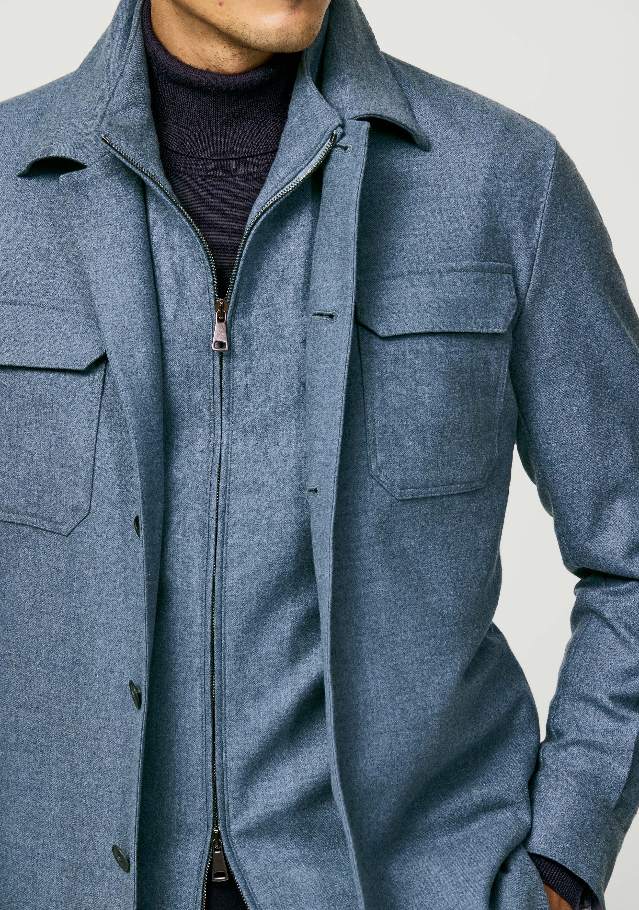 JERSELY Storm Blue Stretch Brushed Merino Wool Flannel Vest / Bodywarmer