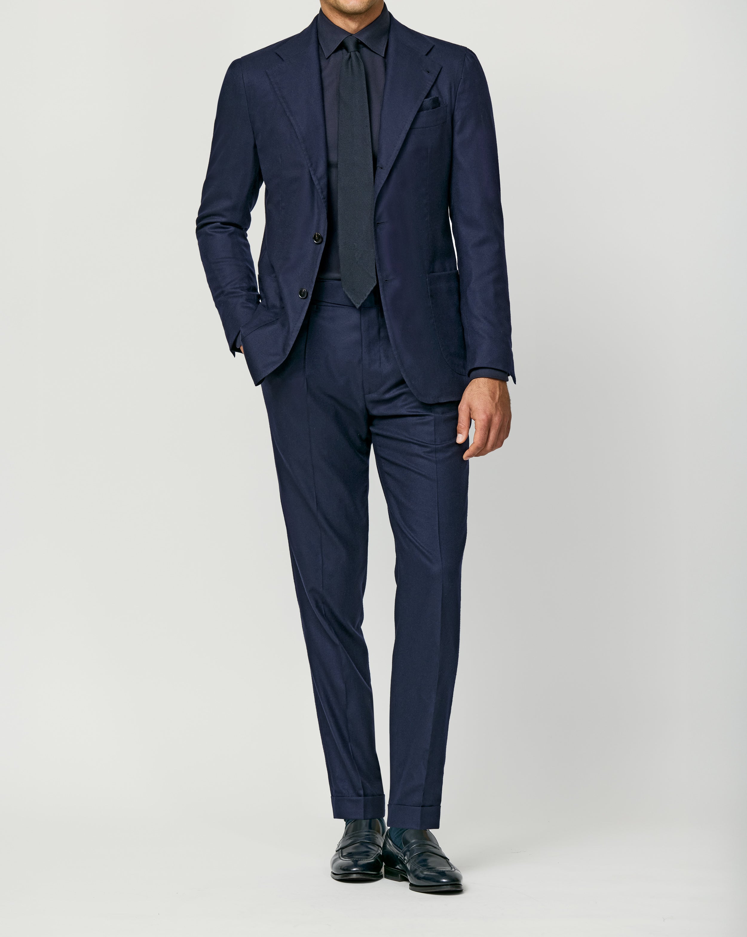 Loro Piana CASHMERE AWARD MOVE Navy Blue Stretch Cashmere Plain Weave