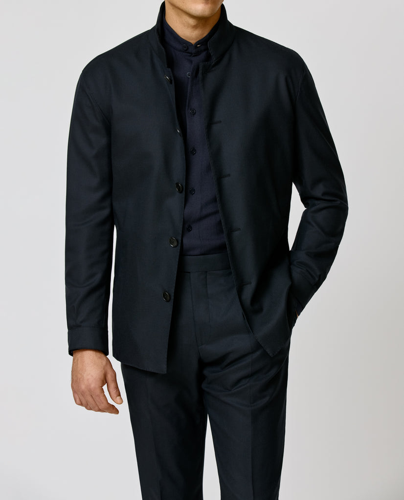 Carlo Barbera Midnight Blue Stretch Wool Blend Twill