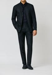Carlo Barbera Midnight Blue Stretch Wool Blend Twill