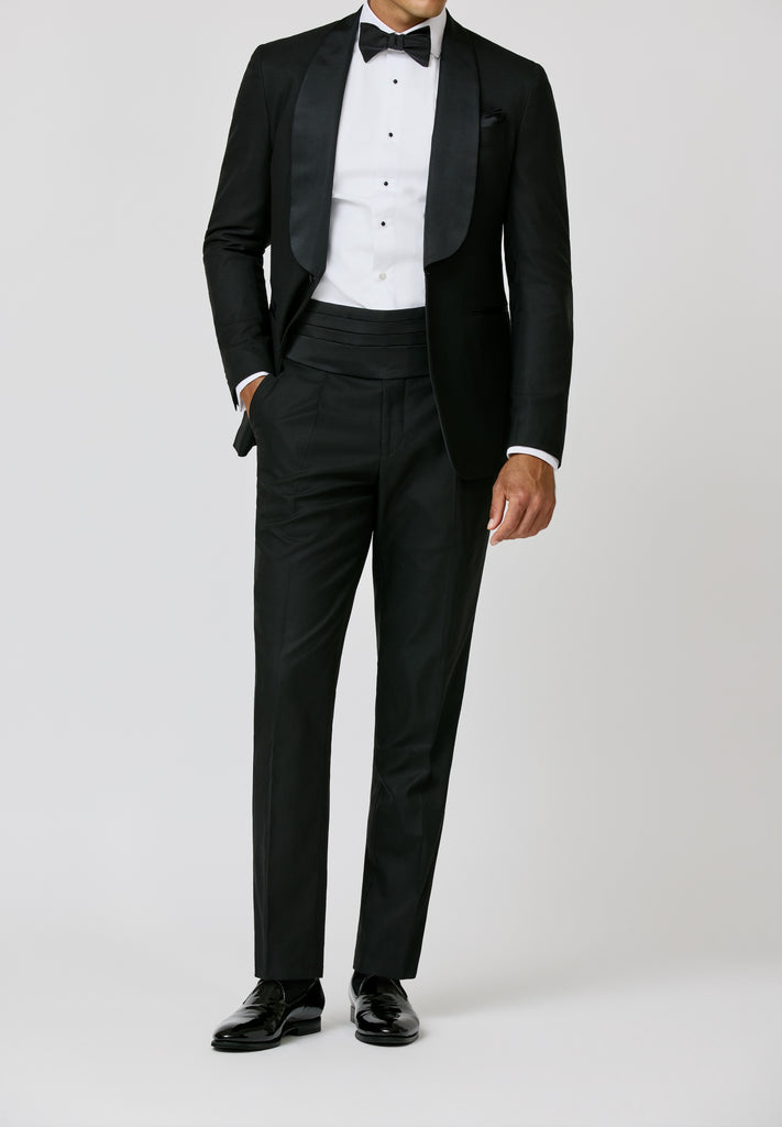 Carlo Barbera Black Stretch Wool Blend Twill