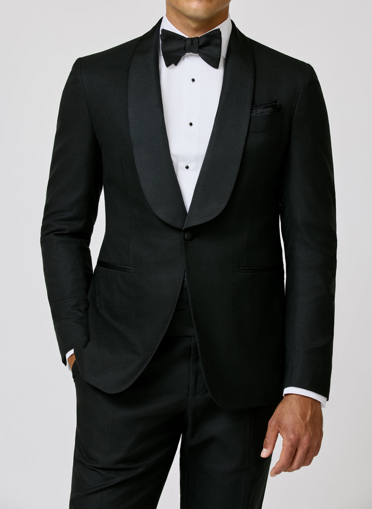 Carlo Barbera Black Stretch Wool Blend Twill