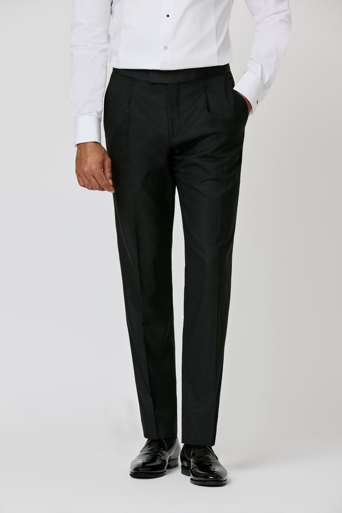 Carlo Barbera Black Stretch Wool Blend Twill