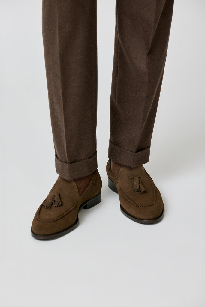 Trousers JERSELY Dark Caramel Stretch Brushed Merino Wool Twill
