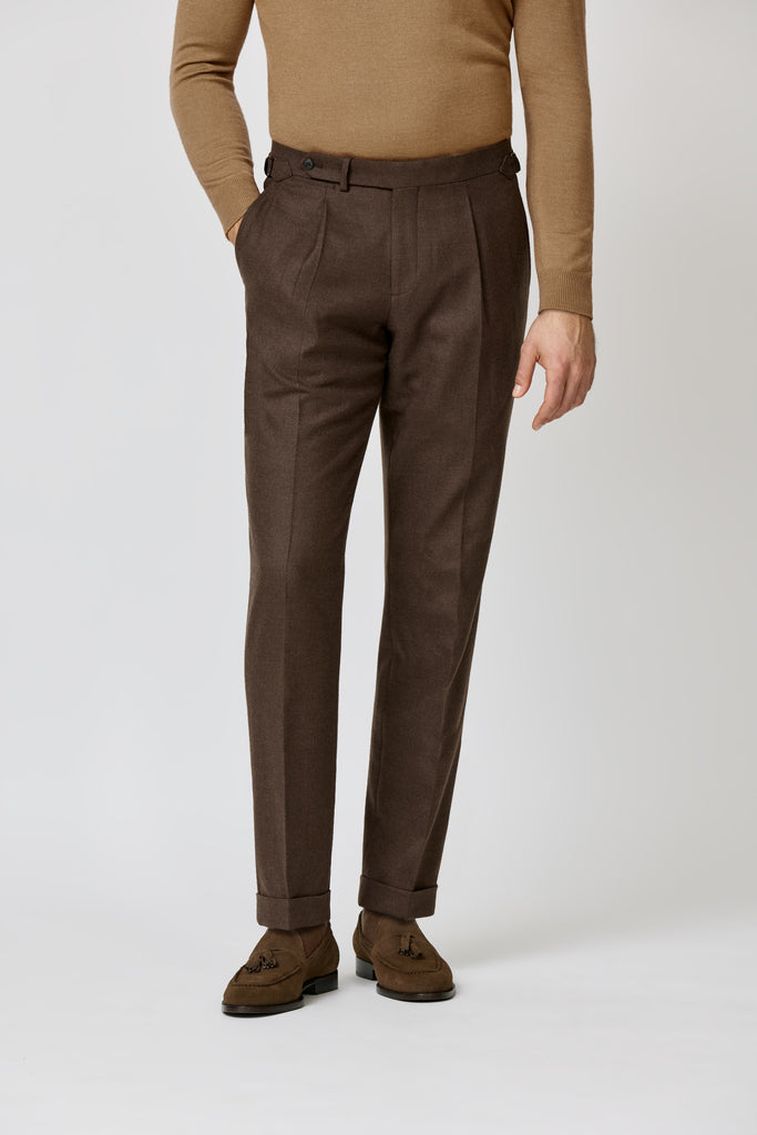 Trousers JERSELY Dark Caramel Stretch Brushed Merino Wool Twill