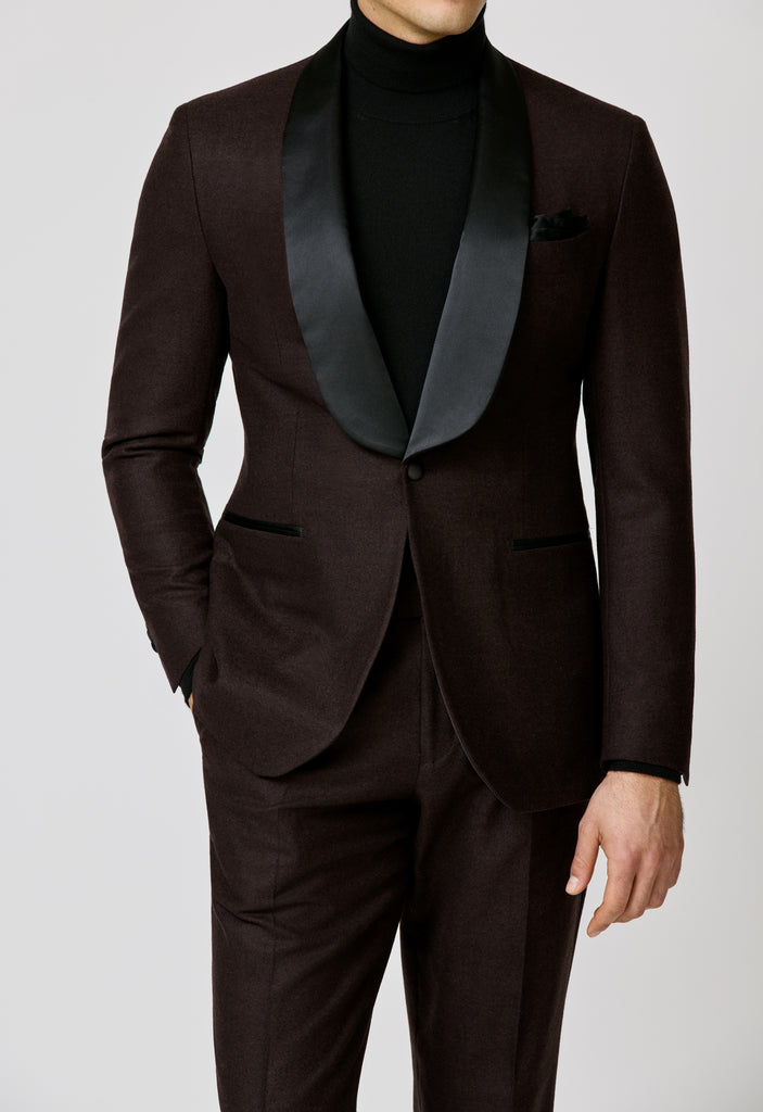 JERSELY Chocolate Brown Stretch Brushed Wool Twill
