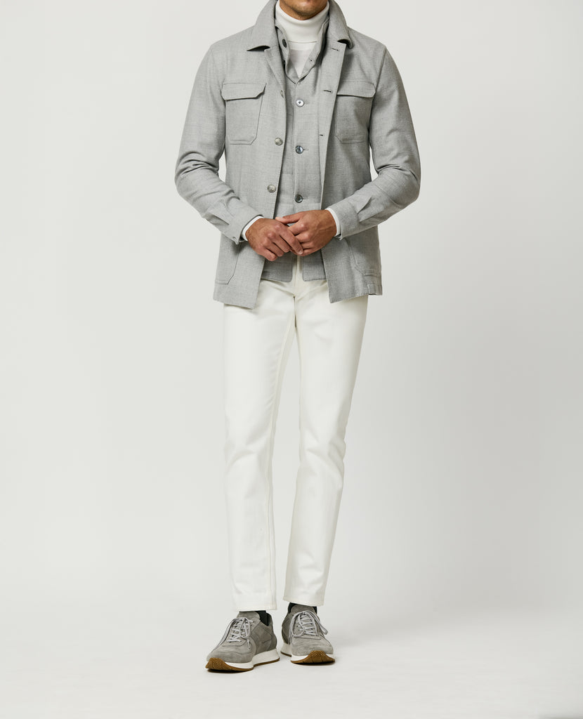 Loro Piana Light Grey Merino Wool Stretch Flannel