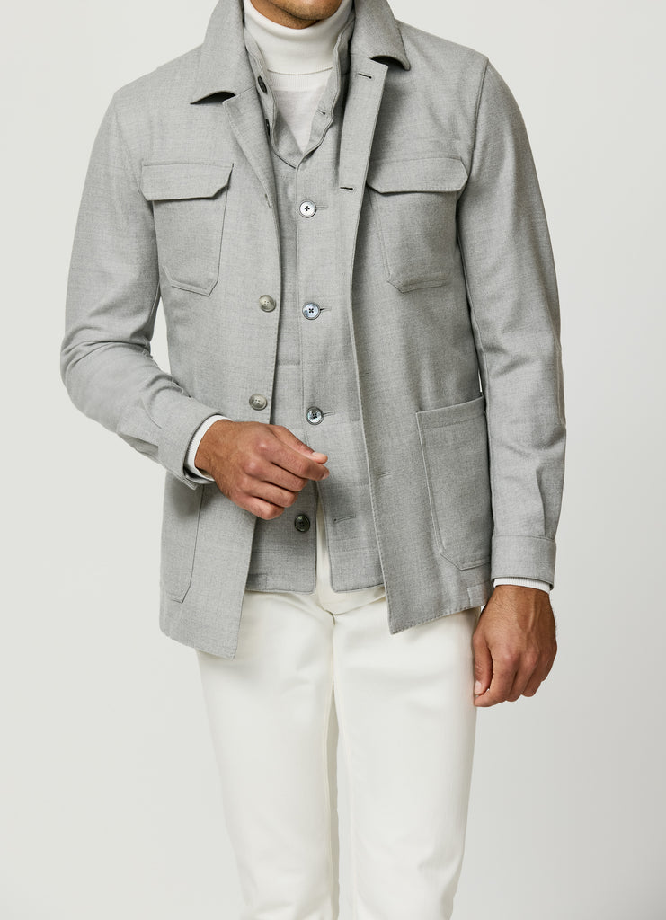 Loro Piana Light Grey Merino Wool Stretch Flannel