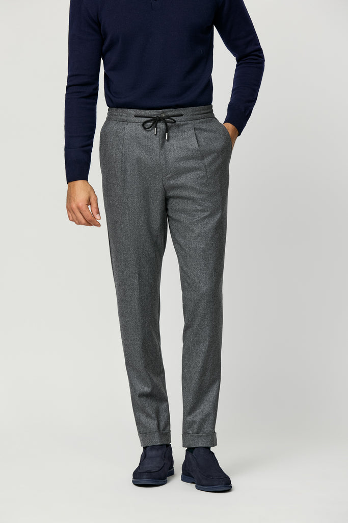Trousers Barberis Canonico Heathered Grey Flannel S120 Merino Wool with Natural Stretch
