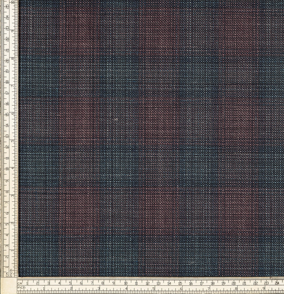 SUMMERTIME Blue & Burgundy Checked Wool (49%), Silk (30%) & Linen (21%)