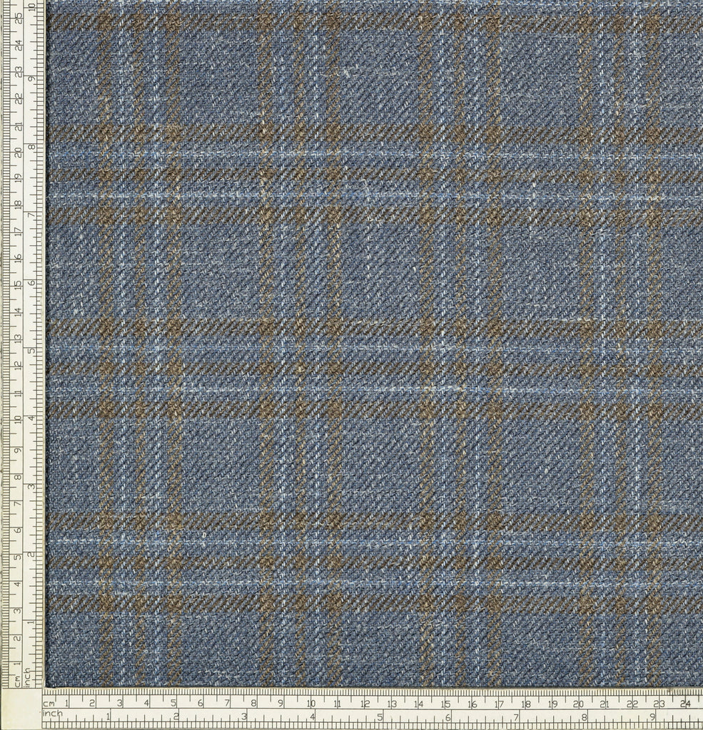 SUMMERTIME Blue & Brown Checked Wool (49%), Silk (30%) & Linen (21%)
