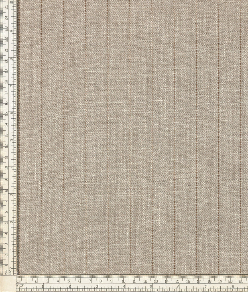 SUMMERTIME Sand Mélange Linen (50%), Tropical Wool (45%) & Silk (5%) with Brown Pinstripe