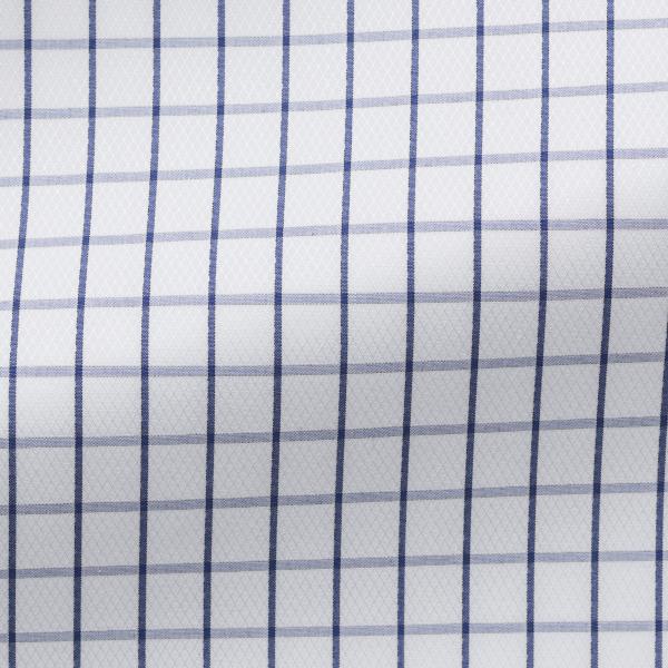 Albini White Dobby with Dark Blue Windowpane Check Cotton