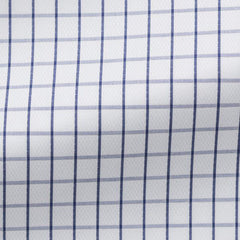 Albini White Dobby with Dark Blue Windowpane Check Cotton