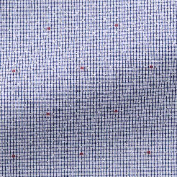 Albiate Lightweight Cotton Double Blue Check with Jacquard Dots