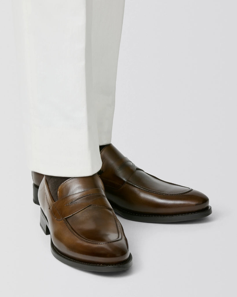 Formal Round Penny Loafers Nubuck Hand Painted Chocolate Brown