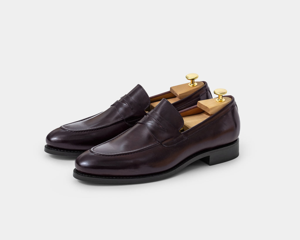 Formal Round Penny Loafers Nubuck Hand Painted Bordeaux
